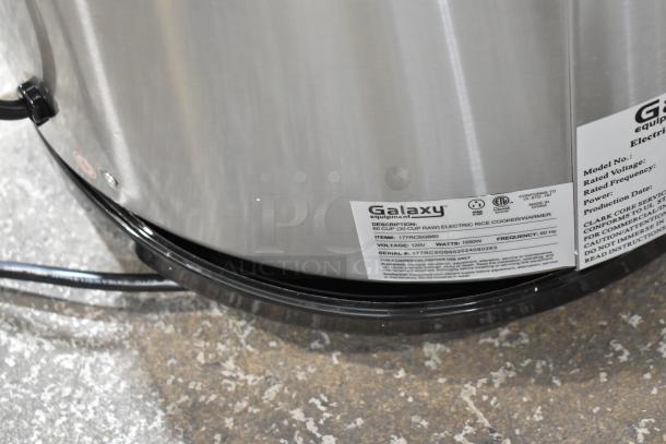 BRAND NEW Galaxy 177RCSGB60 60 Cup Electric Rice Cooker, 120V, with scratch and dent imperfections, model label visible.