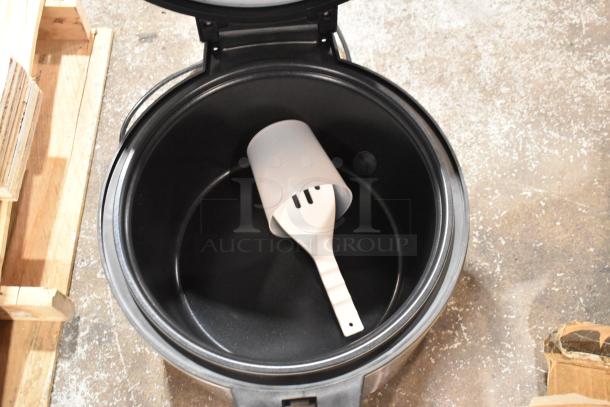 Brand new Galaxy 177RCSGB60 60-cup electric rice cooker, black interior with white scoop inside, 120V, 1 Phase.