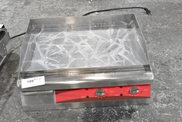 Brand new Avantco 177EG24N 24" electric countertop griddle with controls, slight scratch and dent, 208/240 volts, 1 phase.
