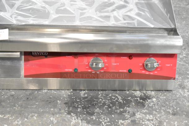 Brand new Avantco 177EG24N 24" electric countertop griddle, 208/240V, 1 phase, with visible control panel and temperature dials.