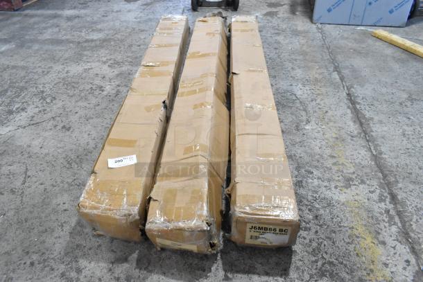 Three boxed Rize Home King Matte Black Steel Bed Bases, model J6MB66BC, 76" x 72" x 6", new with minor box damage.