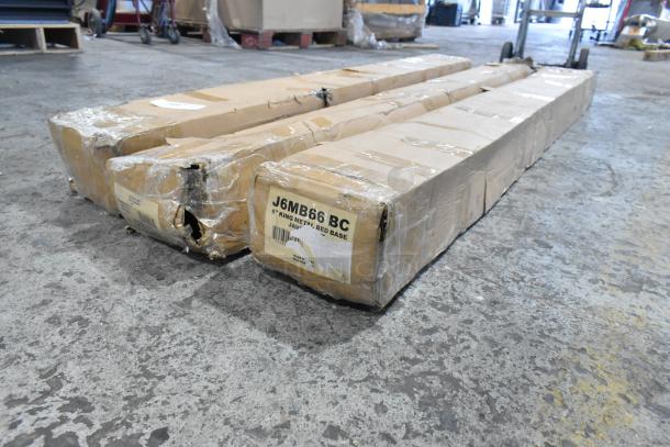 3 new J6MB66BC Rize Home 76"x72"x6" king steel bed bases in boxes, slight box damage. Matte black finish.