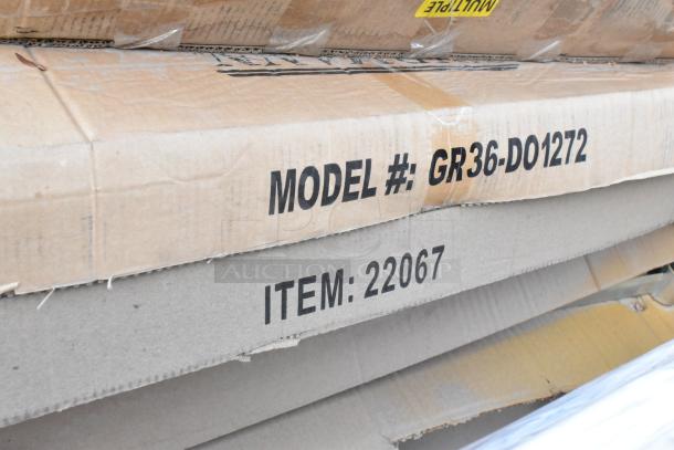Fifteen brand new scratch and dent items, including GR36-DO1272 over shelf and Mix Rite 22067 table, in boxes.