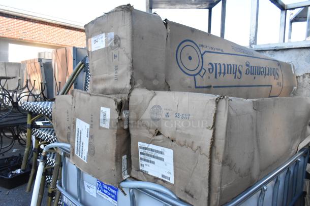 4 New H&K WCH-SS-611-T-BK Shortening Shuttles in damaged boxes. Visible labels show model SS-611T and shipping details.