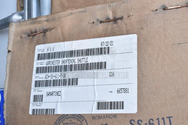 4 brand new H&K WCH-SS-611-T-BK Shortening Shuttles in box. Label shows model info and date 07/22/21.