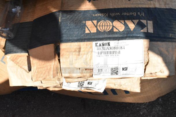 Box of new Kason 402 Easimount replacement strip curtains, labeled 402LA8080084, NSF certified, 8"W x 84"H, 6 per case.