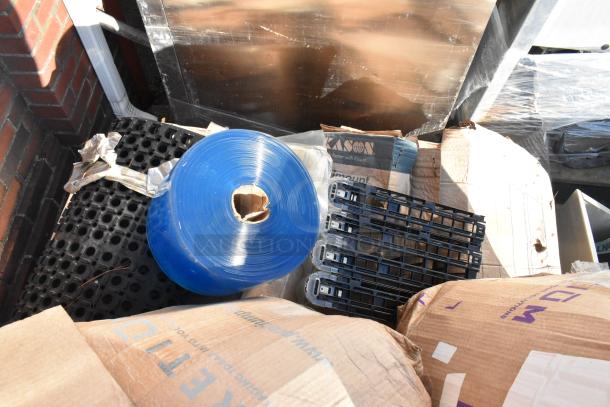 14 brand new Kason® curtain sets, including 402 Easimount strips and other models, with anti-fatigue mat; 14X bid value.