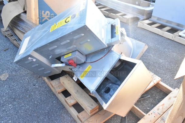 Brand new 2021 CaptiveAire CASRE13BD metal commercial power ventilator, featuring exhaust air fan. Unused, with visible labels.