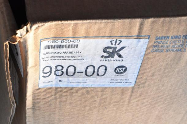 New Saber King 980-00 Frame Assembly packaging, NSF certified, label shows patent protection and contact details.