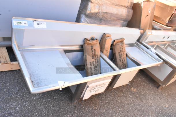 Regency 600S21717218 stainless steel 2 bay sink with dual drain boards, brand new, minor scratches, dual set-up ready.