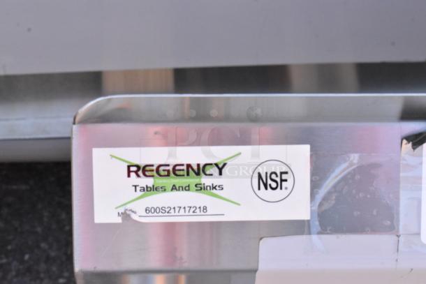Regency stainless steel 2 bay sink model 600S21717218, brand new with tags, NSF certified, features dual drain boards.