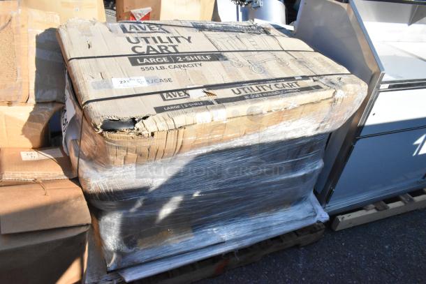5 brand new Lavex Utility Carts, large 2-shelf, 550 lb capacity, scratch and dent condition, in original packaging.