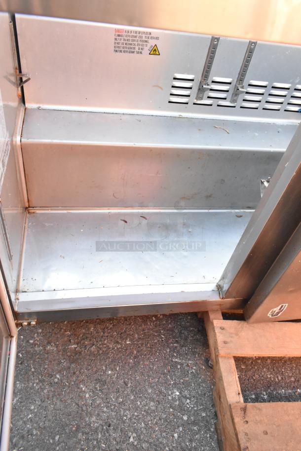 2022 Culitek MRSLM-3D stainless steel sandwich prep table with safety warnings. Used condition. 115 Volts, 1 Phase.