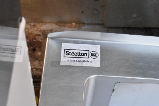 Steelton 522MS242412 stainless steel mop sink, 24"x24"x12", 16 gauge, 304 matte finish, shown with model tag.