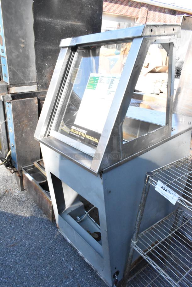 Duke SUB-HJF-R25 metal soup station, 120V, 1 phase, featuring glass display and warming compartments. Good condition.