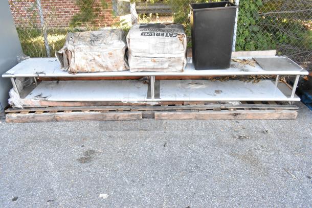 Regency 600PTSD24144 stainless steel pass-through shelf with overshelf, 24"x144", 16-gauge type 304, used condition.