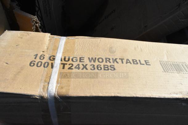 16 gauge worktable box labeled "600WT24X36BS." New, Seaga brand, part of scratch and dent auction batch.