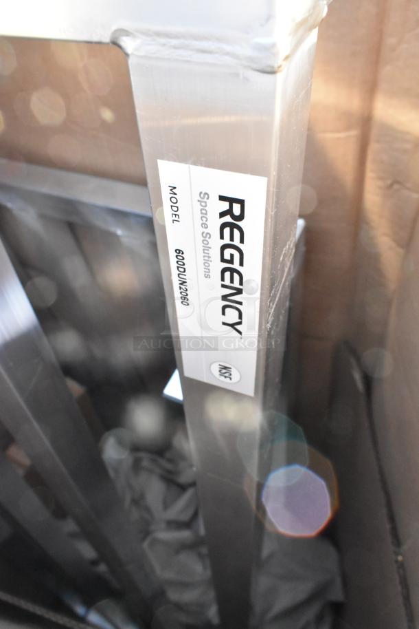 Regency 600DUN2060 Aluminum Dunnage Rack, 60"x20"x8", 1740 lb. capacity, brand new, model label visible.