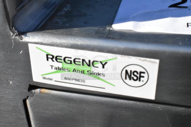 Regency 63" stainless portable bar, model 600PB63S, with speed rails, ice bin. NSF label; scratch and dent condition visible.