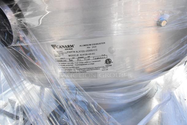 Canarm ALX120-UD-EC Aluminum Exhauster, 120/208-240V, 1 Phase, new condition, clearly labeled for outdoor use.