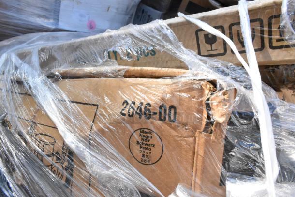 Five brand new boxes, including Regency 600B31014 bar sink, wrapped in plastic. Boxes labeled "2646-00" with black color indicator.