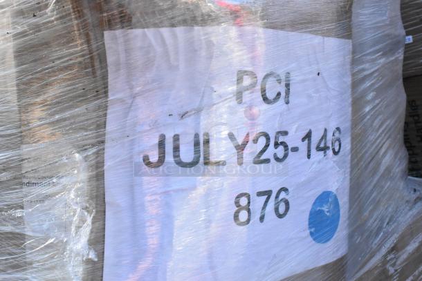 Shrink-wrapped stack of 20 boxes, labeled "PCI JULY25-146 876," containing new kitchen items.