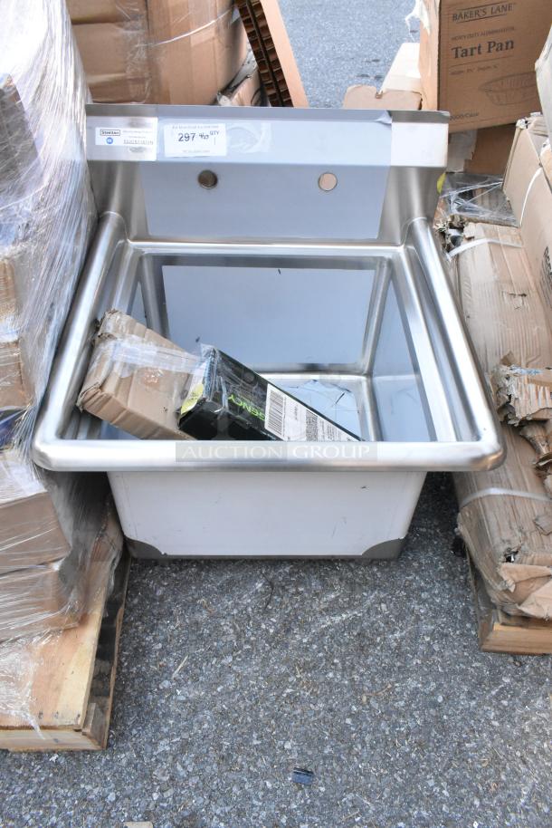 BRAND NEW SCRATCH AND DENT! Steelton 522CS11818N stainless steel single bay sink, visible tags and minor dents.