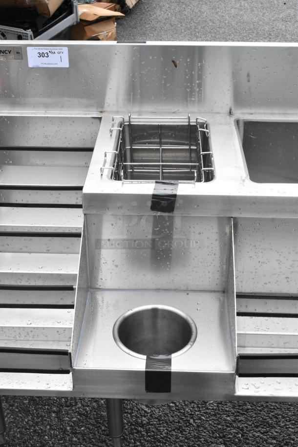 Regency 60" stainless steel cocktail station with liquor display rack, brand new with minor scratches, includes cold plate.