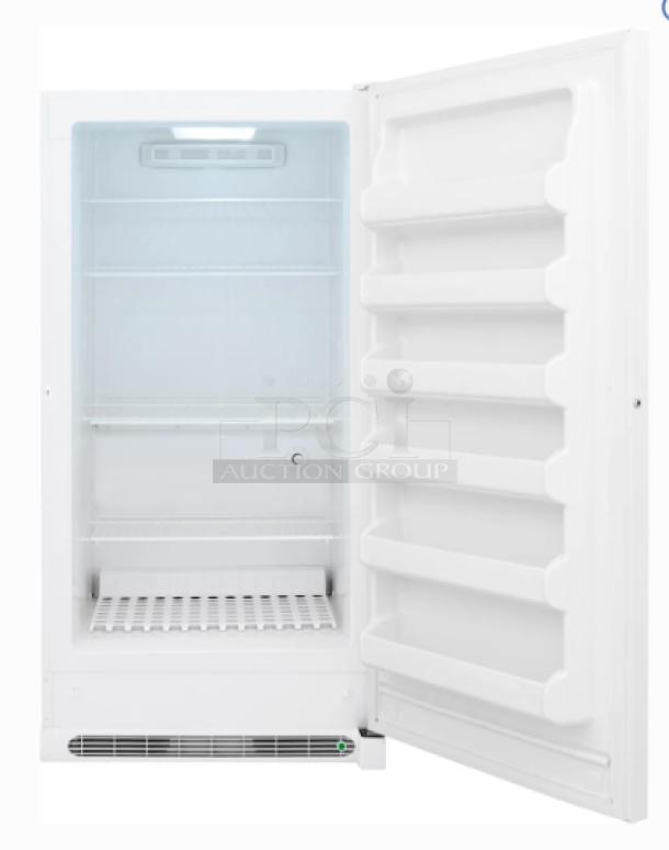 Frigidaire Model FFFH20F2QW Freestanding All-Freezer, 20.2 cu. ft., with 4 wire shelves, 6 door racks, keyed lock, and Energy Star certified.