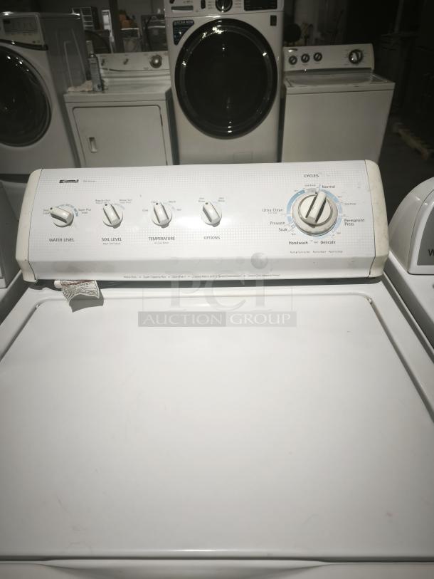 Kenmore 80 series top load washer, model 110.27721600, white finish, multiple wash settings, good condition.