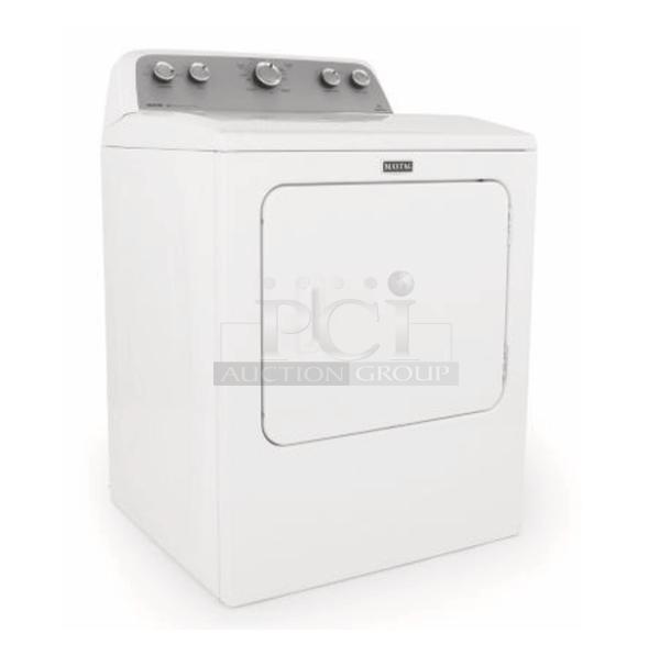 MAYTAG 7.0 cu. ft. Dryer, Model MEDX655DW, features sanitize cycle, white, excellent condition, front controls.
