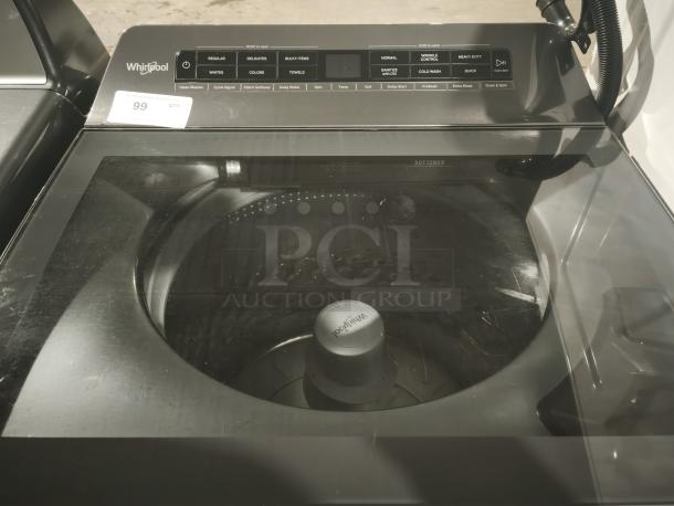 Whirlpool 4.7 Cu. Ft. Top Load Washer, model WTW5105HC2, Chrome Shadow, with Pretreat Station. Visible controls and drum.