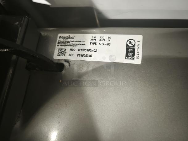 Whirlpool 4.7 Cu. Ft. Top Load Washer, Model WTW5105HC2, Chrome Shadow, pretreat station, UL certified with label.