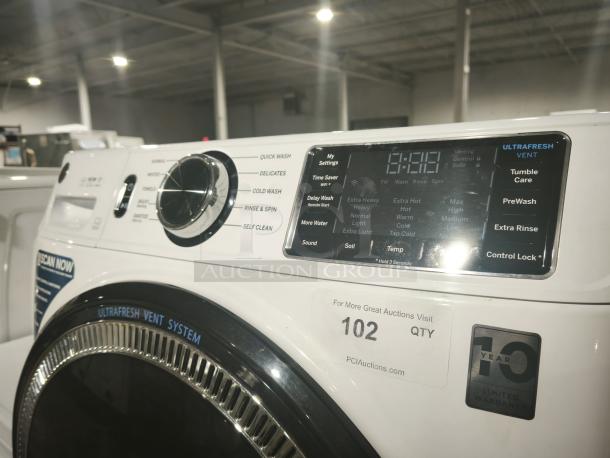 GE 4.8 CuFt High-Efficiency Stackable Smart Washer, model GFW550SSNWW, featuring UltraFresh Vent System and Microban. White.