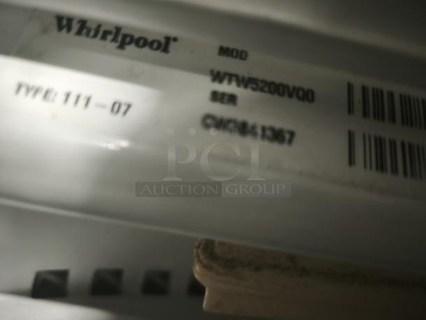Whirlpool Washer WTW5200VQ0 label, showing model and serial numbers; type 111-07 visible.