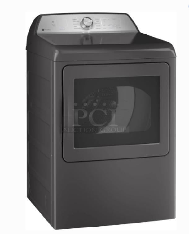 GE Profile 7.4 Cu. Ft. Smart Electric Dryer, Model PTD60EBPRDG, Diamond Gray, with sanitize cycle, sensor dry, front control panel.