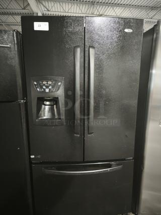 25.0 cu. ft. Freestanding French Door Refrigerator with 4 Glass Shelves, Adjustable Door Bins, External Ice/Water Dispenser and Electronic Controls: Black - Item #1209106