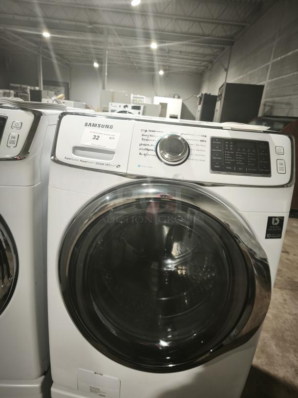 Samsung 27" 4.5 cu. ft. front load washer, model WF45H6300AW/A2, with 13 cycles, steam, SuperSpeed, and ENERGY STAR.