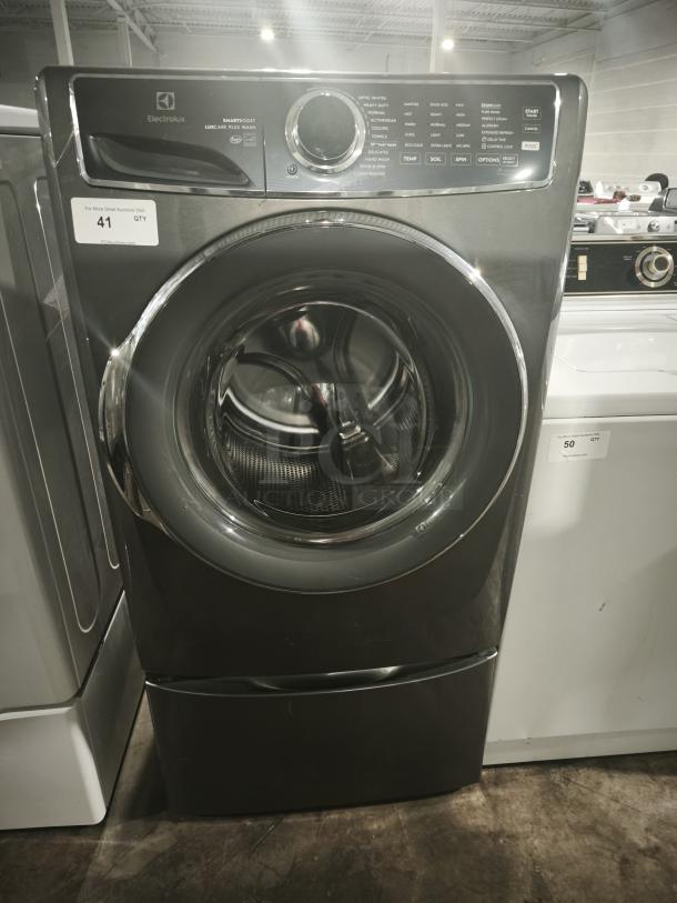 Electrolux 27" front load washer, 4.5 cu.ft. capacity, model ELFW7637BT0, features 11 wash programs, ENERGY STAR certified.