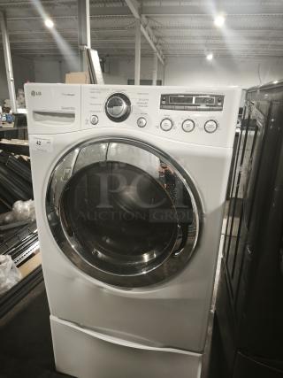 LG 27" electric dryer, model DLEX2650W, white, 7.3 cu. ft., 9 cycles, steam functions, sensor dry, dual LED, alloy steel drum.