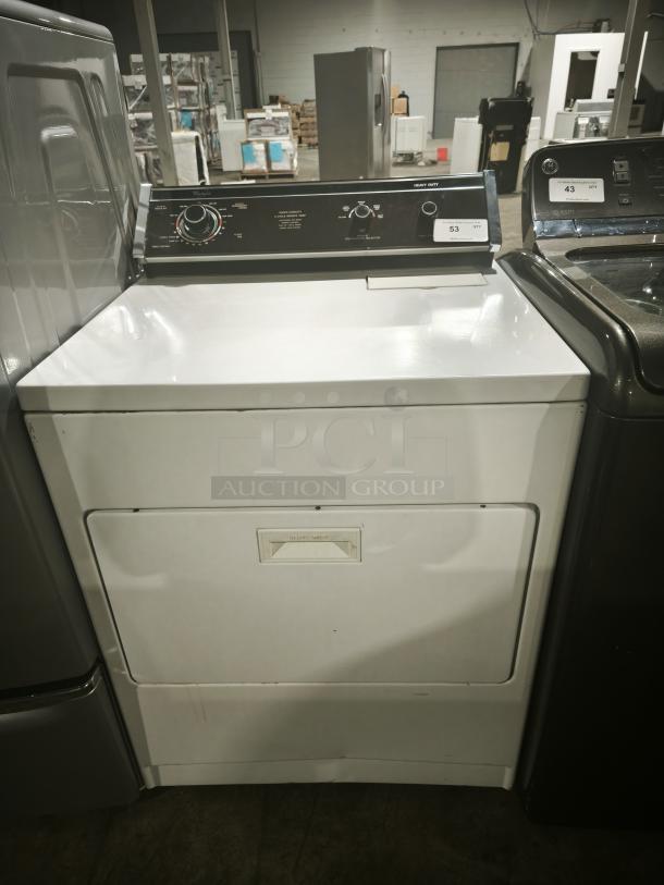 Whirlpool LE7680XSW2 top-load washer, white, condition showing wear marks, numbered control panel, vintage model.