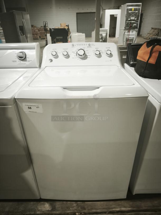 GE High Efficiency Agitator Top-Load Washer, Model GTW460ASJ5WW, white, excellent condition, control panel visible.