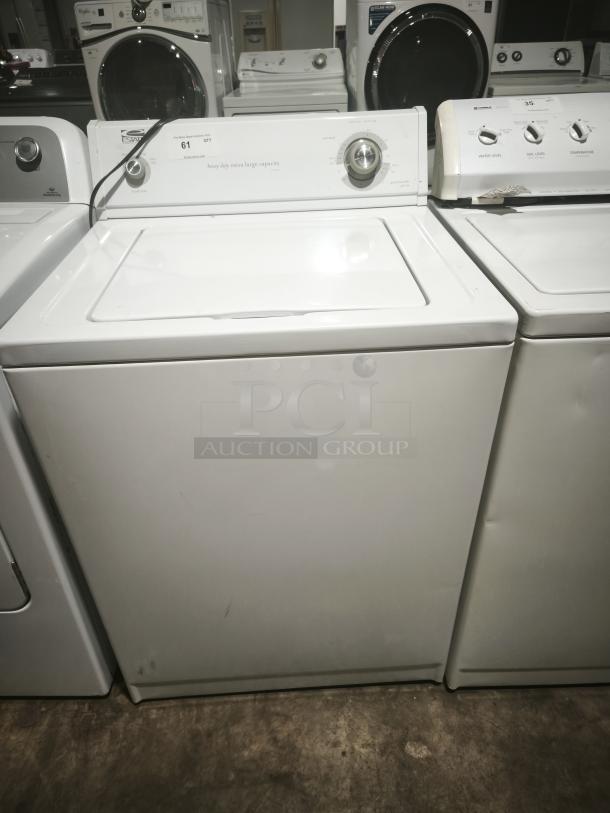 Estate ETW4100SQ3 top-load washer, white, visible control knobs, large capacity, good condition.
