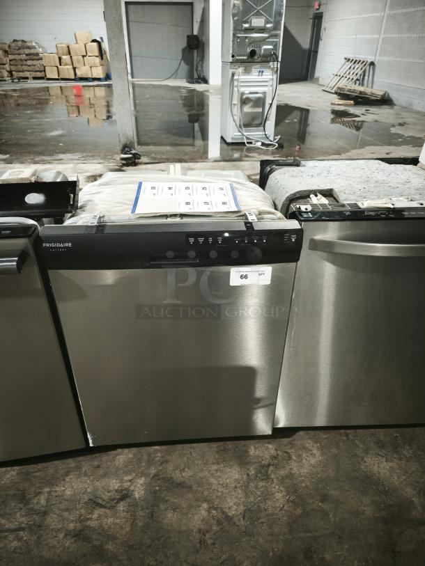 Frigidaire Gallery FGBD2445NF dishwasher, stainless steel, model FGBD2445NF, control panel visible, fair condition.