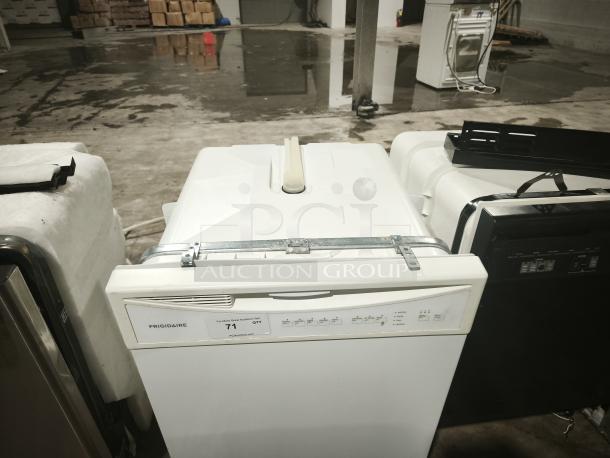 Frigidaire full console dishwasher, model FFBF2411NW0A, in white. Visible control panel and condition appears to be used.