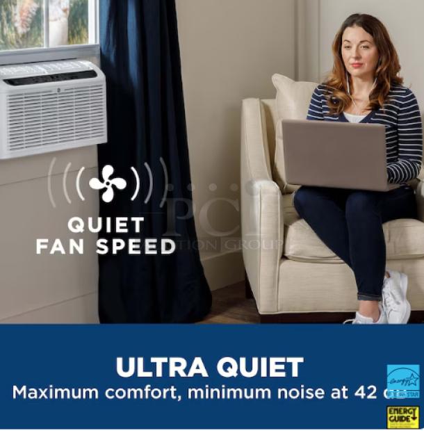 GE® 6,200 BTU Ultra Quiet Window Air Conditioner, model AHD06LZ, for rooms up to 250 sq. ft.; features quiet fan speed.