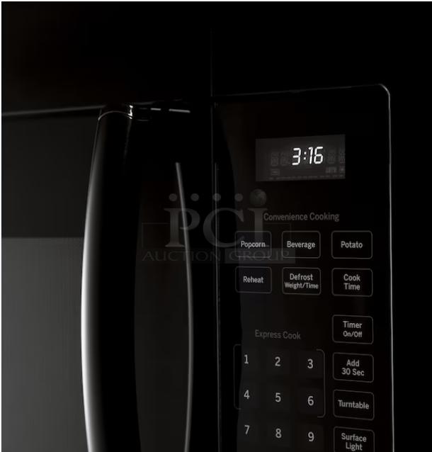 GE 1.6 Cu. Ft. Over-the-Range Microwave Oven, Model JVM3160DFBB. Black finish, digital display, express cook controls.