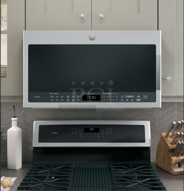GE Profile™ 2.1 Cu. Ft. Over-the-Range Sensor Microwave Oven, Model PVM9005SJSS, stainless steel finish, digital display.