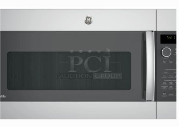 GE Profile 2.1 cu. ft. stainless steel over-the-range microwave, model PVM9215SKSS, featuring sensor cooking and digital controls.