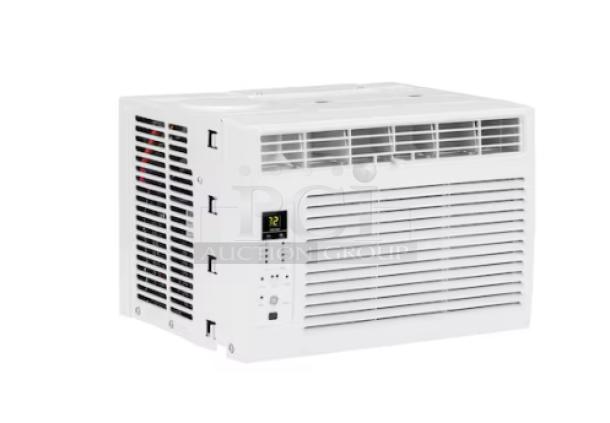 GE 6,000 BTU electronic window air conditioner for rooms up to 250 sq ft, model AHQ06LYC, featuring digital controls.